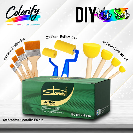 DIY KIT Set 6x STARMIST Metallic Paints 100ml and Paint Accessories