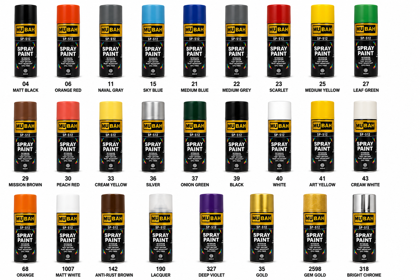 MUBAH Spray Paint 400ml – Fast Drying & Rust Resistant