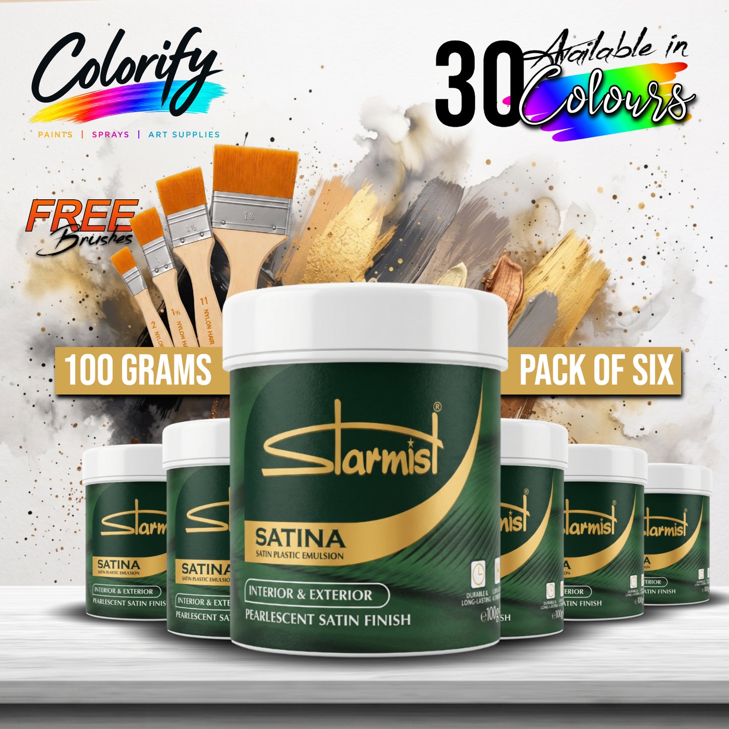 STARMIST Water Based Metallic Paints 100ml Pack of Six